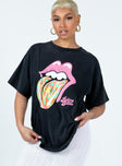 Black oversized tee Graphic print Crew neckline Drop shoulder