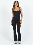 Jumpsuit Adjustable shoulder straps Scooped neckline Slim leg  Good stretch Double lined 