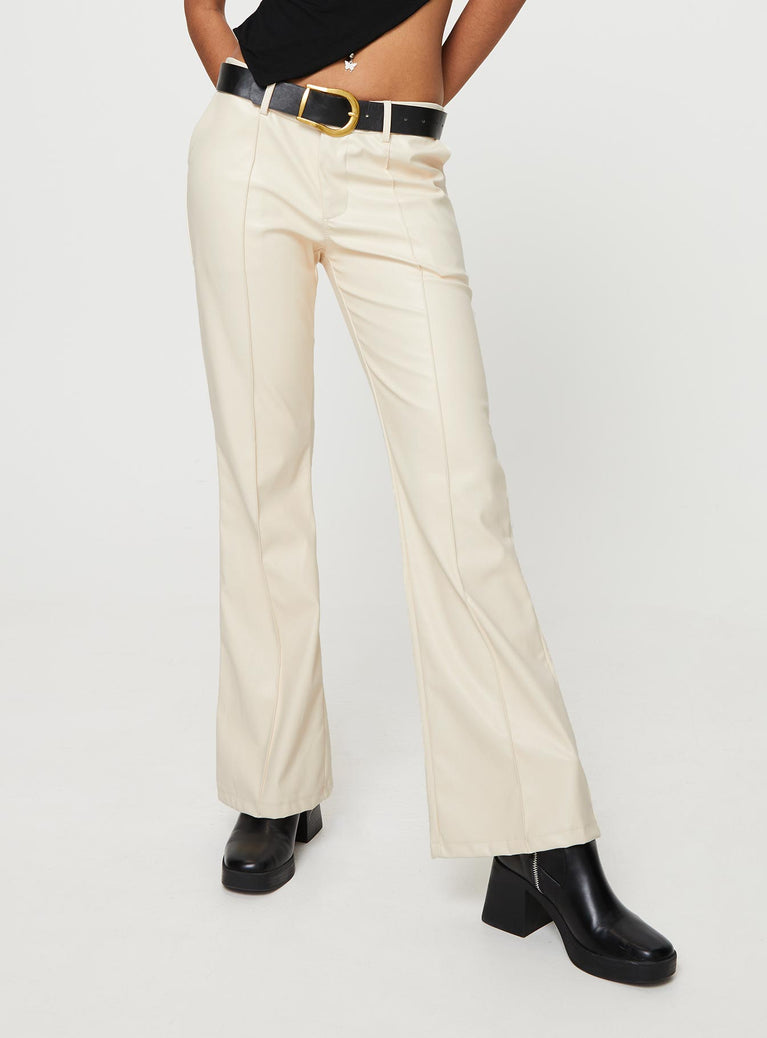 Faux Leather Pants Mid-rise, belt looped waist, zip and button fastening, four classic pockets, straight leg