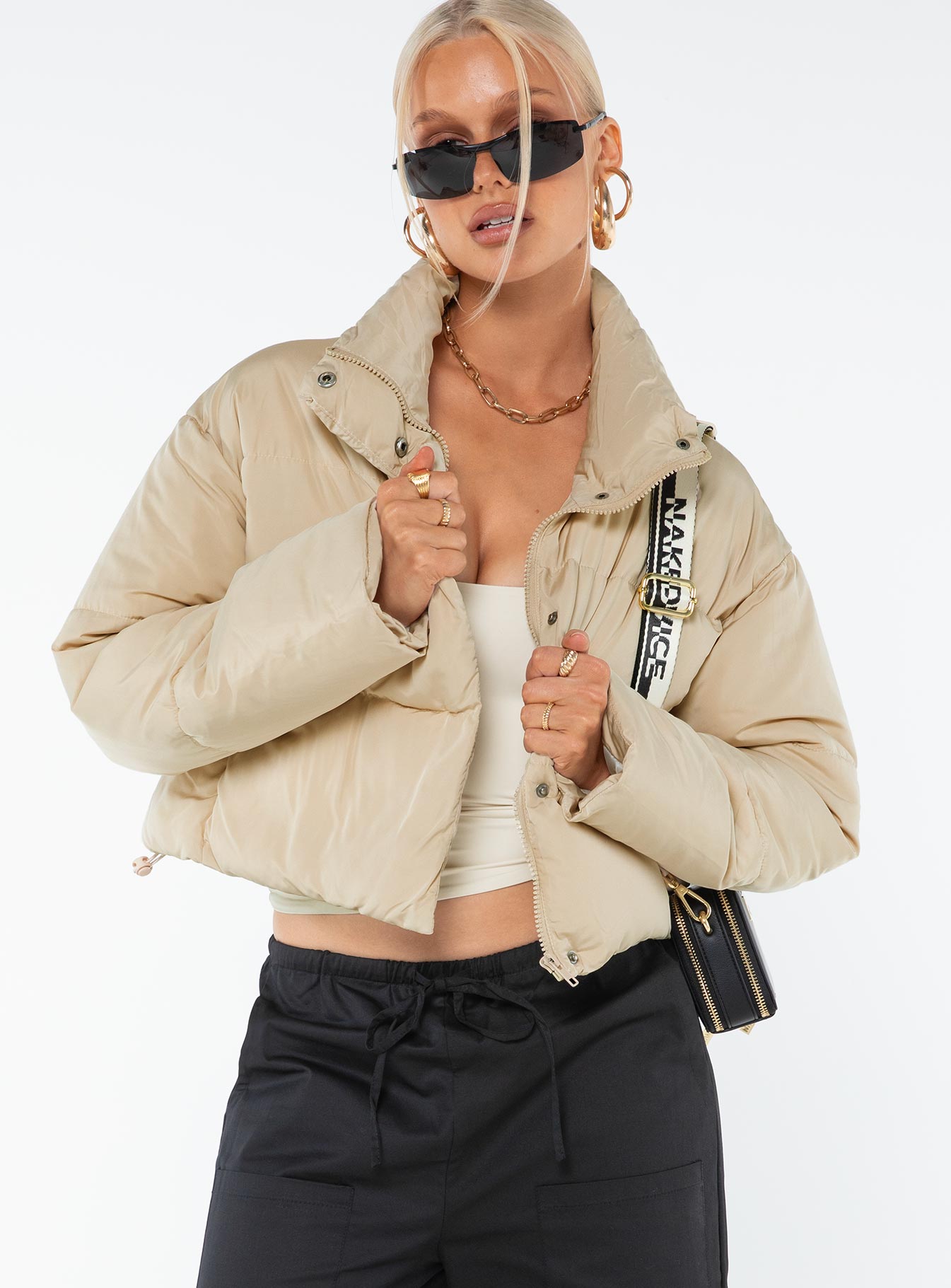 Oakvale Cropped Puffer Jacket Beige