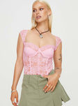 Pink bodysuit Bodysuit Slim fitting sheer lace material cap sleeve