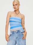 Blue striped strapless tube top