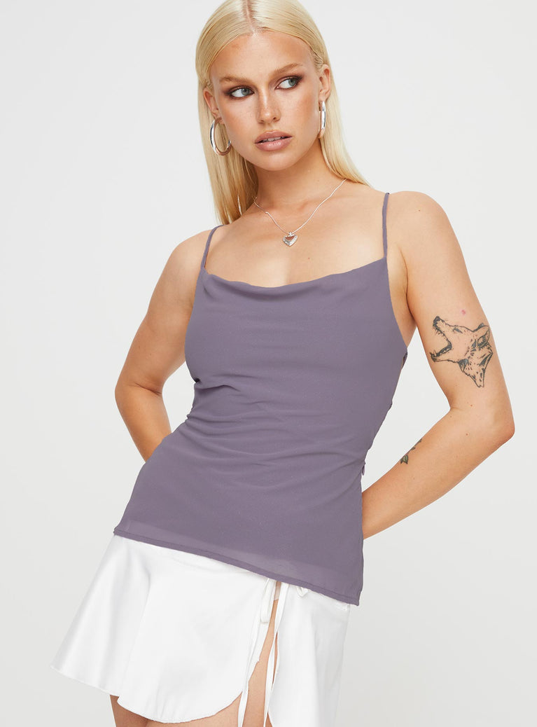 Purple Cowl neck top lace up back