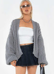 Cable knit sweater, oversized fit Drop shoulder, crew neckline