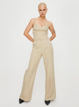 Beige Matching set Slim fitting adjustable shoulder straps sweetheart neckline zip fastening at back Tailored pants zip and clasp fastening twin hip pockets subtle pleats at waist