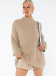 Fluffy knit sweater Drop shoulder Good stretch, unlined 