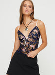 Floral crop top Elasticated shoulder straps, v-neckline, bow detail at bust