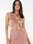 Crop top Satin material Tie fastening at bust V neckline