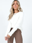 White jumper Knit material  Drop shoulder Fixed rolled cuffs 