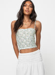 Sheer crop top, slim-fitting, floral print Sweetheart neckline, adjustable straps