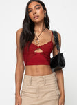 V-neckline crop top, slim-fitting Lace trim on bust, adjustable straps, cut-out detail at bust