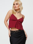 V-neck crop top, crinkle material  Adjustable shoulder straps, frill trimming, elasticated under bust band, fixed tie detail at bust 