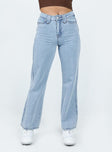 Jeans Light wash denim Mid rise Belt looped waist Twin hip pockets Stitched detail at back Straight leg 