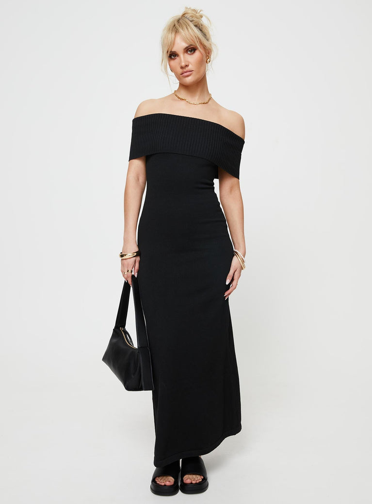 Off-the-shoulder knit maxi dress Good stretch, unlined 