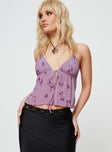 Crop top, crinkle material  Halter neck tie fastening, tie fastening at bust, open front 