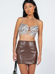 Mini skirt Aline fit Faux leather material  Invisible zip fastening at back  