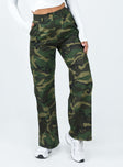 Pants Camouflage print High waisted Wide leg  Zip & button fastening Subtle pleats at waist Twin hip pockets