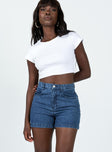 Denim shorts Mid wash denim Belt looped waist Button & zip fastening Twin hip pockets