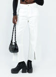 Jeans White denim material Belt looped waist Zip & button fastening  Four-pocket design Wide leg 