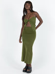 Matching set Soft knit material Top Halter neck tie Twist detail at bust Split hem Maxi skirt Elasticated waistband