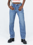 Jeans Mid wash denim  Low rise  Zip & button fastening  Belt looped waist  Classic five-pocket design  Straight leg 