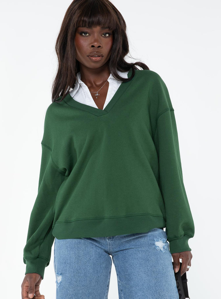 V-neck sweater Drop shoulder, elasticated waistband and cuffs