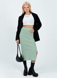 Midi skirt Soft knit material  Elasticated waistband  Side slits 