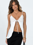 Top Silky material Lace bust Adjustable shoulder straps Front tie fastening 