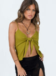 Top Adjustable shoulder straps V-neckline Tie detail at bust Split hem