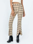 Pants Plaid print Invisible zip fastening at back Slits at hem Straight leg