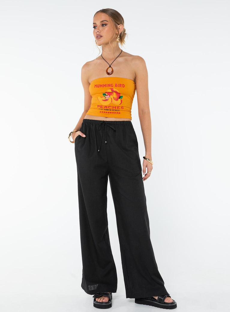 Linen pants Elasticated waistband, drawstring fastening, twin hip pockets, wide leg