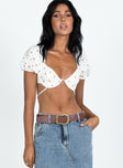 Crop top Floral print Puff sleeve  Wired cups Open back with clasp and tie fastening