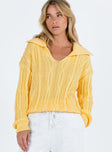 Yellow sweater Knit material Oversized collar V neckline Drop shoulder Good stretch  Unlined 