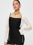 Crochet long sleeve top V-neckline, tie fastening at front