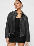 Washed PU jacket Classic collar, silver-toned hardware, zip fastening at front, twin chest pockets, elasticated waistband