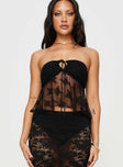 Crop top Strapless style, tie detail at center, sheer lace