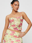 Floral print crop top Scooped neckline, adjustable shoulder straps Good stretch, unlined, sheer