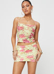 Floral mini skirt Invisible zip fastening, slit at leg