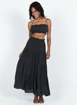 Matching set Crop top Ruched design Adjustable shoulder straps Maxi skirt Elasticated waistband Tiered skirt