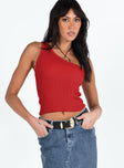 One shoulder top Rib knit material Good stretch Unlined 