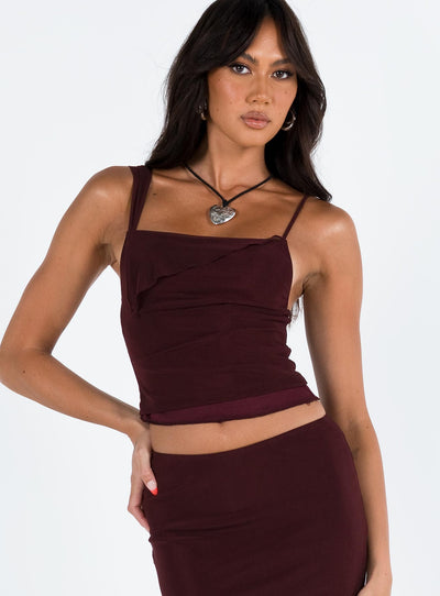 Tresha Maxi Skirt in Mesh Burgundy