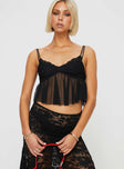 Mesh crop top Adjustable shoulder straps, v-neckline, pace trim, pleats under bust Good stretch, lined bust