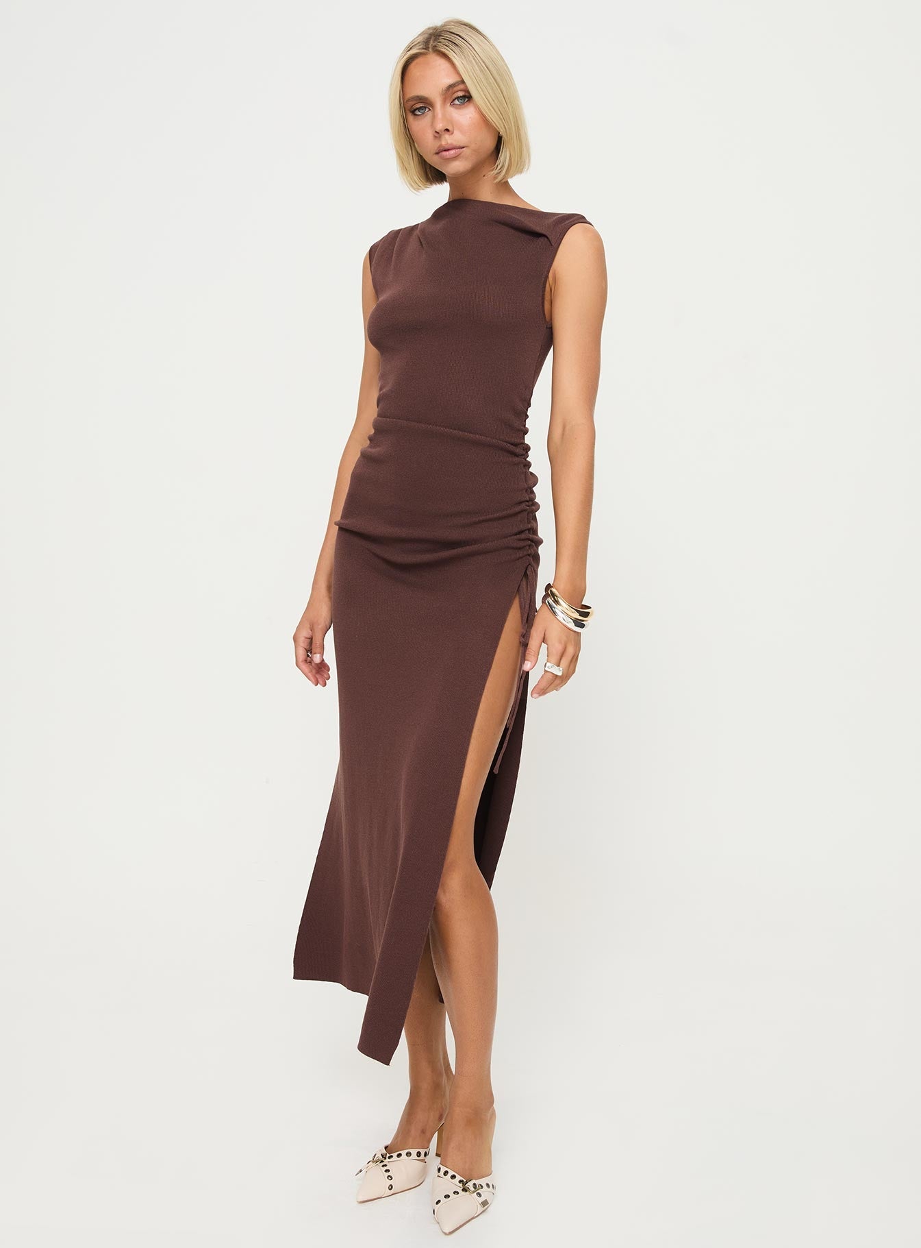 Shop Formal Dress - Original Sin Dress Midi Dress Chocolate fifth image