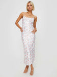 Floral maxi dress Adjustable shoulder straps, scooped neckline, invisible zip fastening Non-stretch material, unlined