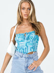 Crop top Printed design  Adjustable shoulder straps  Tie front fastening at bust  Adjustable neckline  Shirred back panel