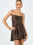 Romper Adjustable shoulder straps Tie fastening at bust Ruched detail throughout Invisible zip fastening at back Non-stretch