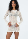 Maye Long Sleeve Mini Dress Beige