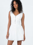 Mini dress Lace trim V neckline Hook & eye fastening at front Invisible zip fastening at back 