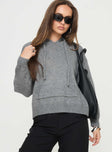 Hooded sweater Drop shoulder, single middle pocket, drawstring hood, ribbed hem & cuffs Slight stretch, unlined 