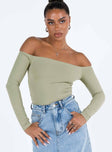 Sage long sleeve top Off the shoulder design Good stretch Unlined 